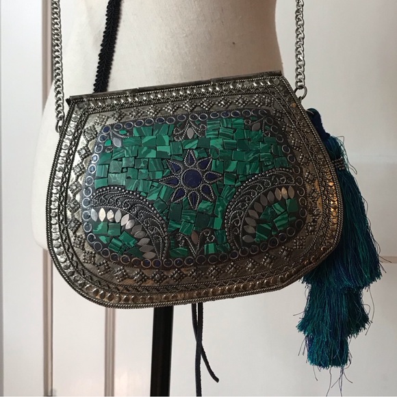 Sam Edelman Mosaic Metal Purse with Chain Link Crossbody Strap and Tassel - Picture 2 of 2